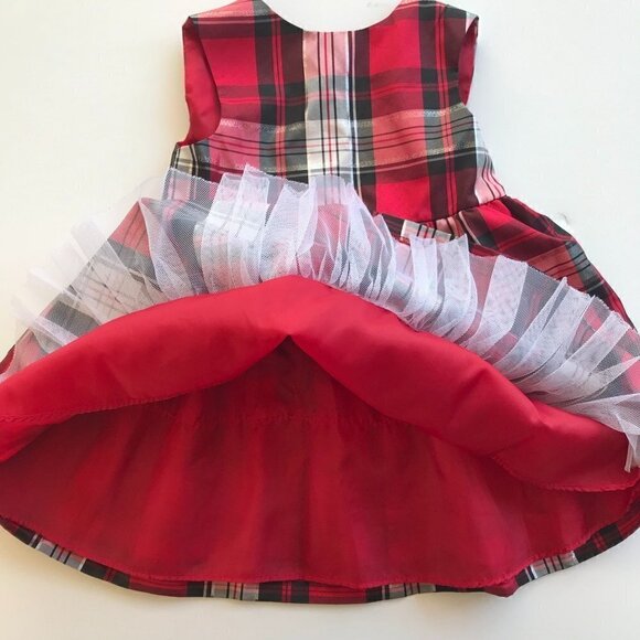 PASTOURELLE Metallic Plaid red black silver white fancy tulle dress baby 18 mo - Picture 3 of 13